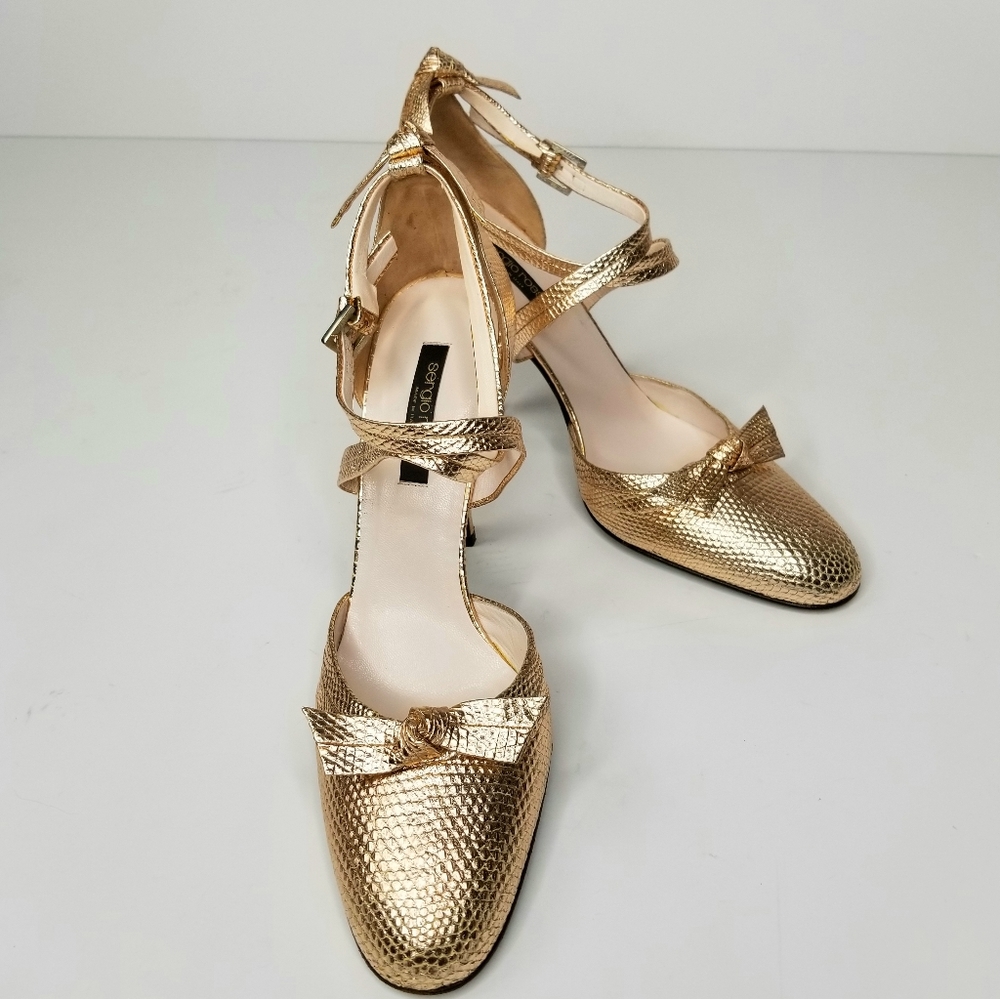 Sergio Rossi Round Toe Rose Gold Strappy P…